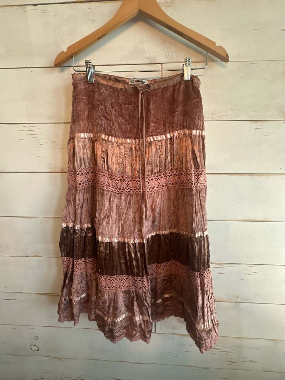 Younique Multifunktional Y2K Mauve Tiered Velvet and Lace Boho Midi Skirt